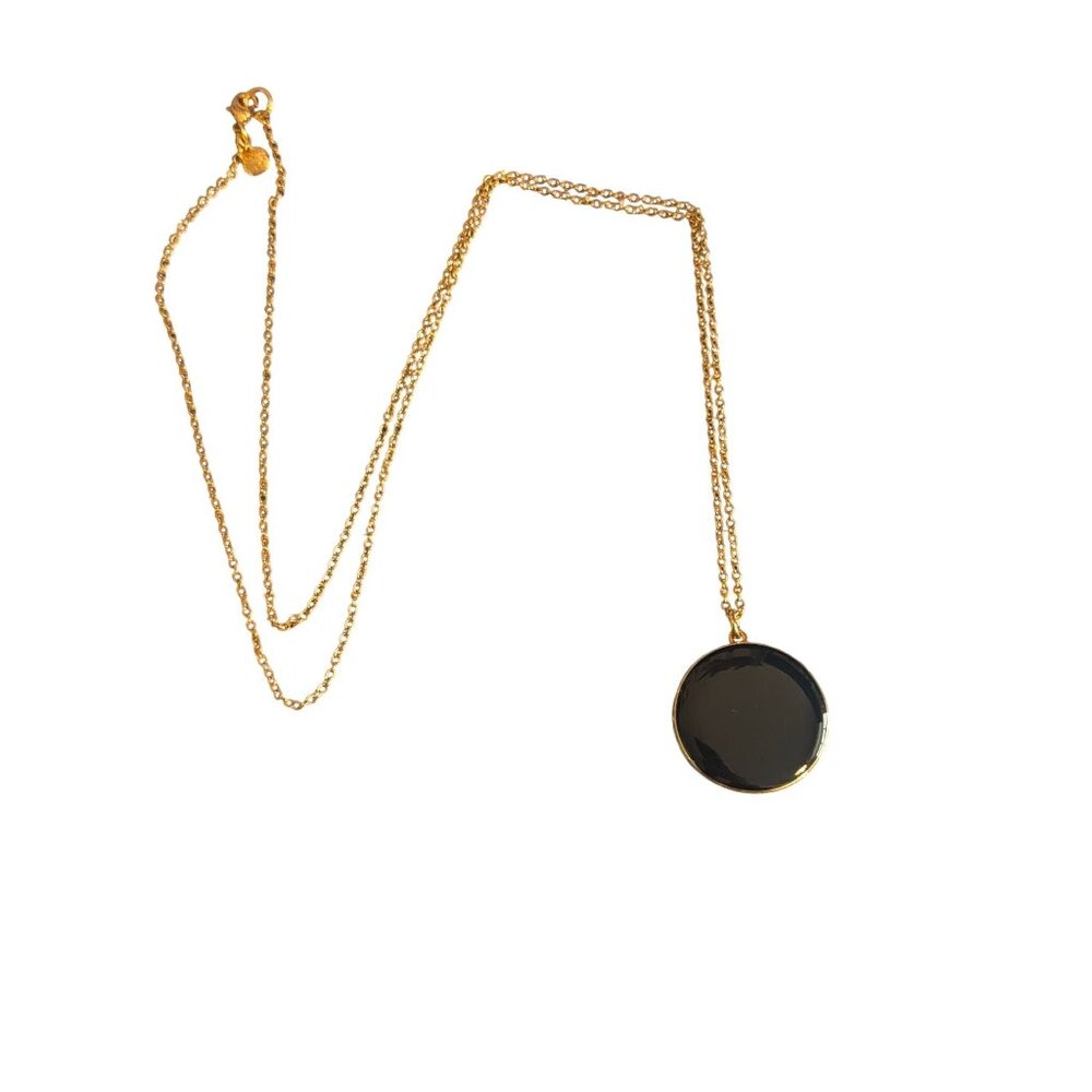 J.Crew Double Side Locket Pendant Necklace Gold Tone Blue Enamel 33" Long 29.01g
